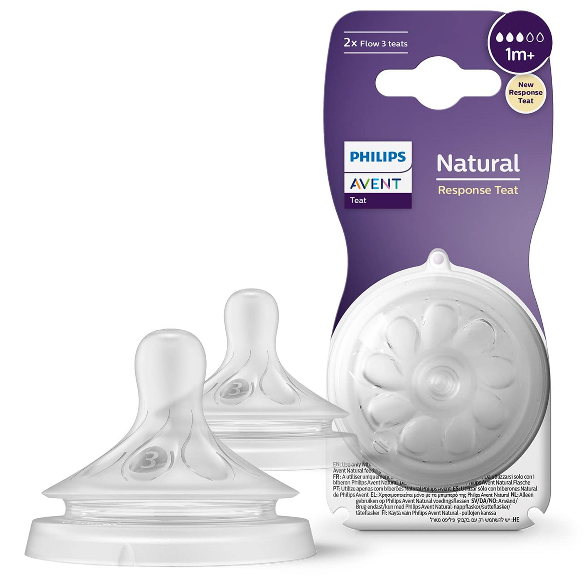 Philips Avent Natural Response Bottle Teat 3 Flows, 1 Months+ 2 Pieces