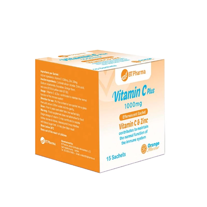 BT Pharma Vitamin C Plus 1000mg Vitamin C & Zinc Orange Flavor 15 Sachets