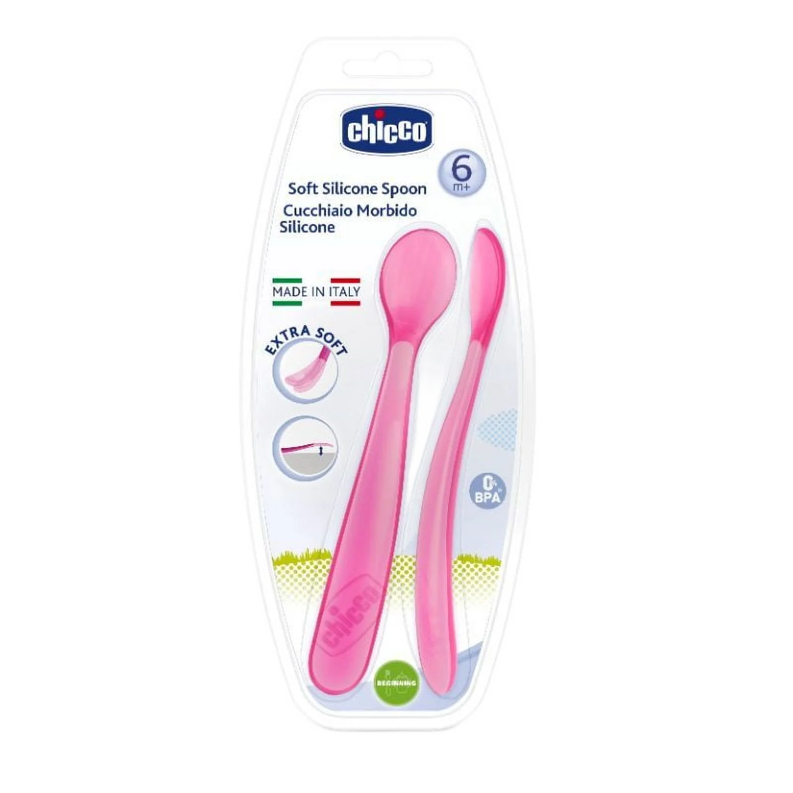 Chicco Soft Silicone Spoon Pink 6M+ 2 Spoons