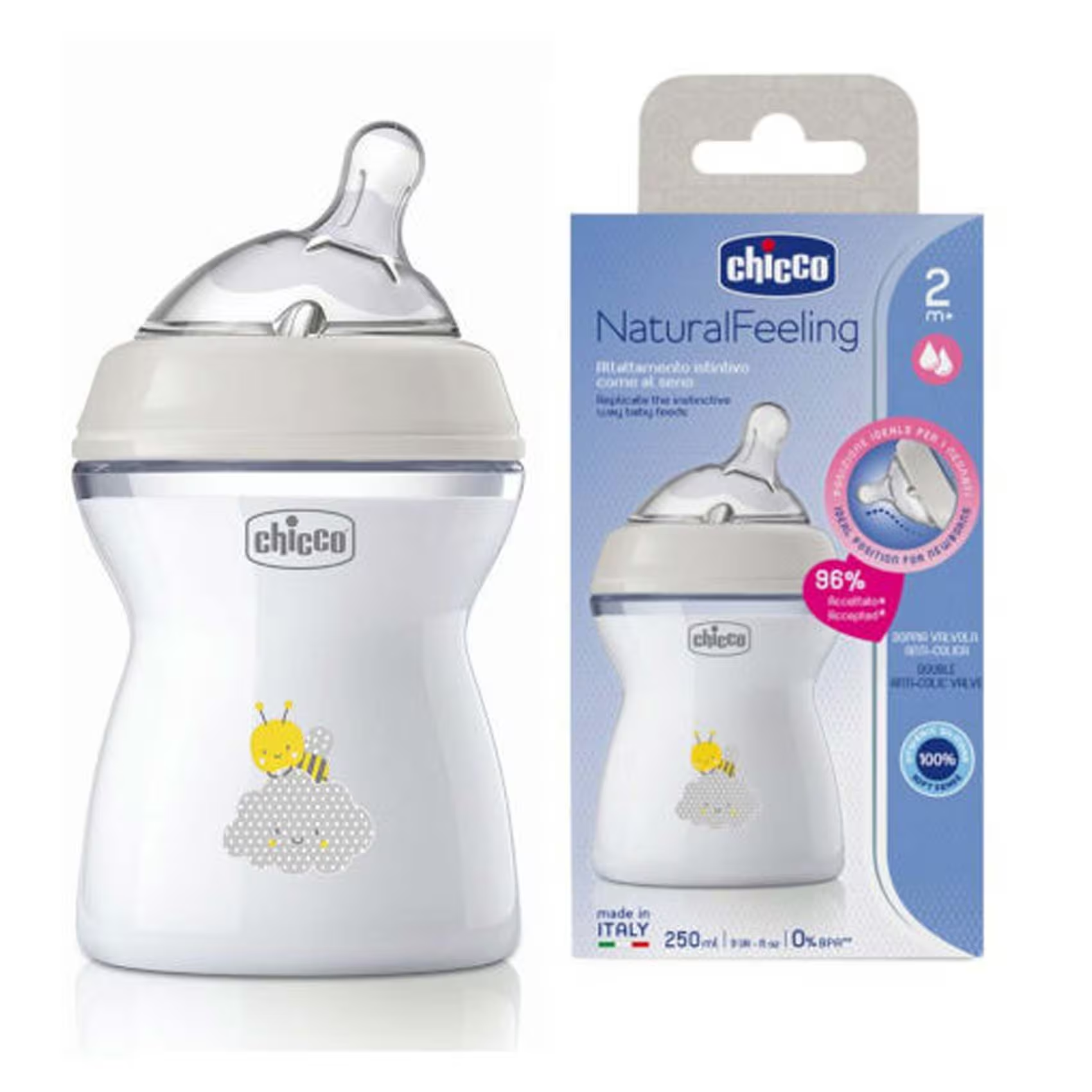 Chicco Natural Feeling Baby Feeding Bottle 2M+ 250ml