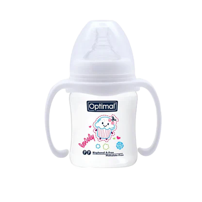 Optimal Wide Neck Feeding Baby Bottle With Handle For Newborns 180ml