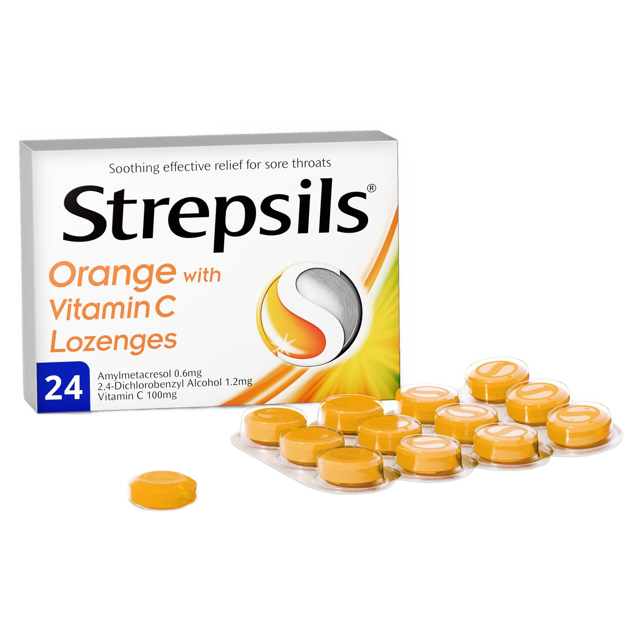 Strepsils Orange With Vitamin C 24 Lozenges
