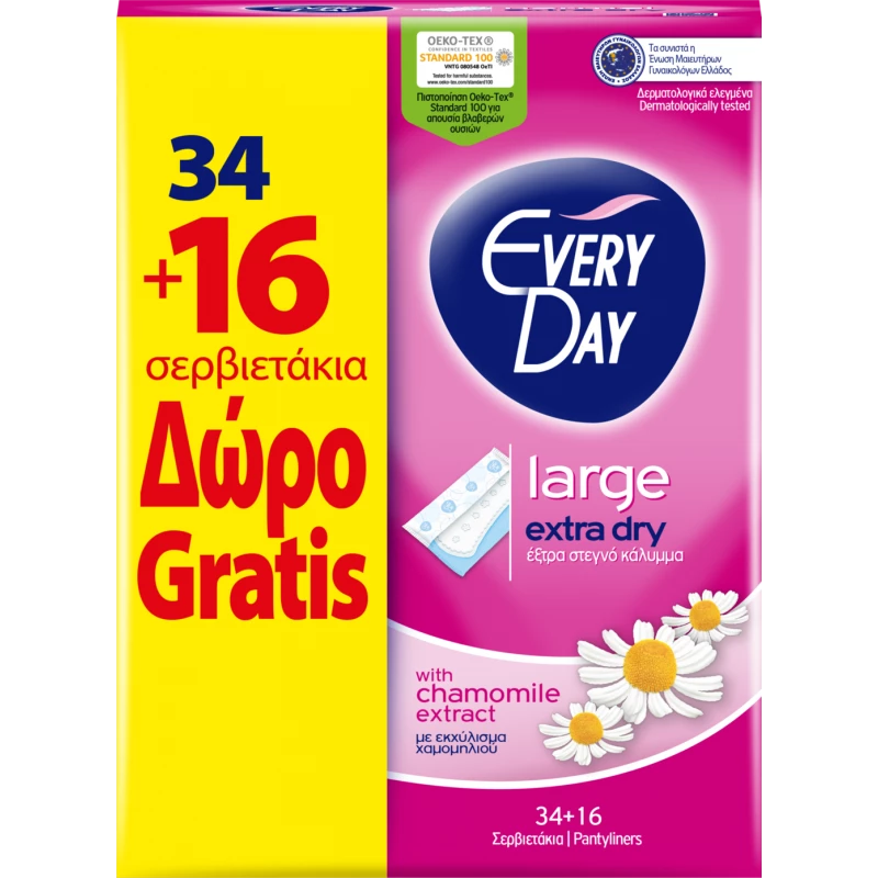 Everyday Extra Dry Large 34 + 16 free pantyliners