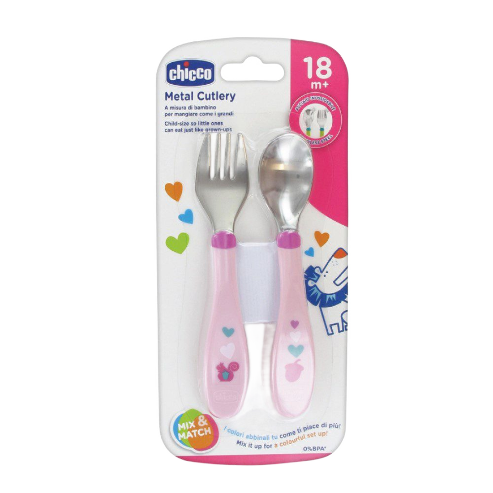 Chicco Metal Cutlery For Girls 18M+