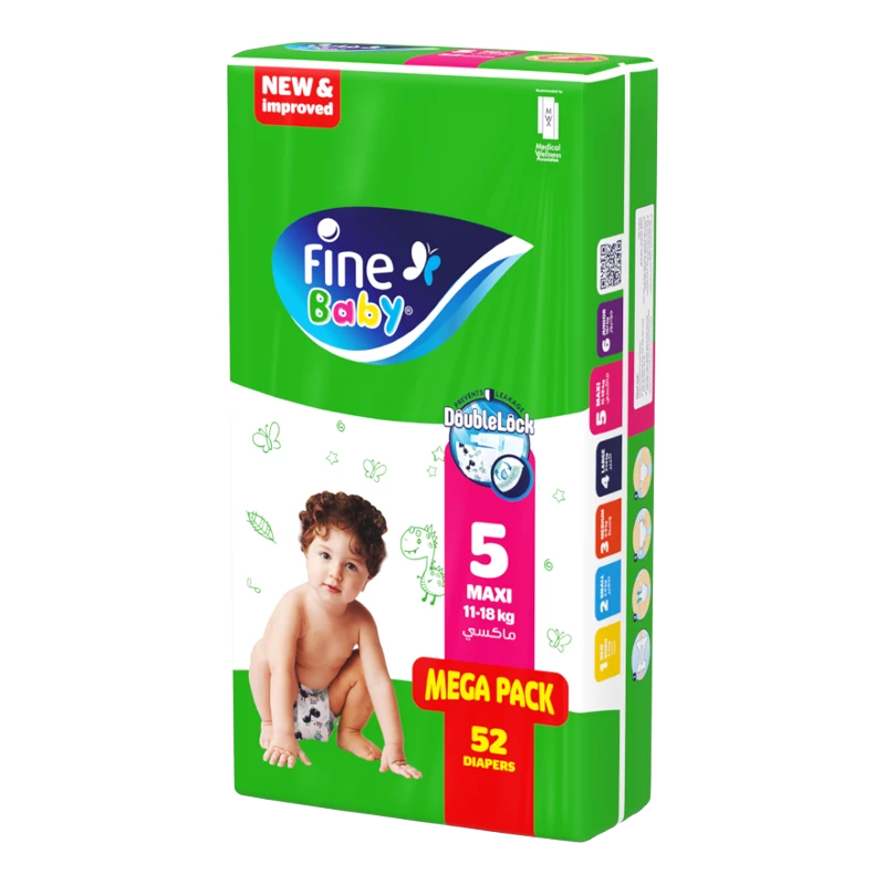 Fine Baby Diapers Size 5 (11-18 KG) Mega 52 Diapers