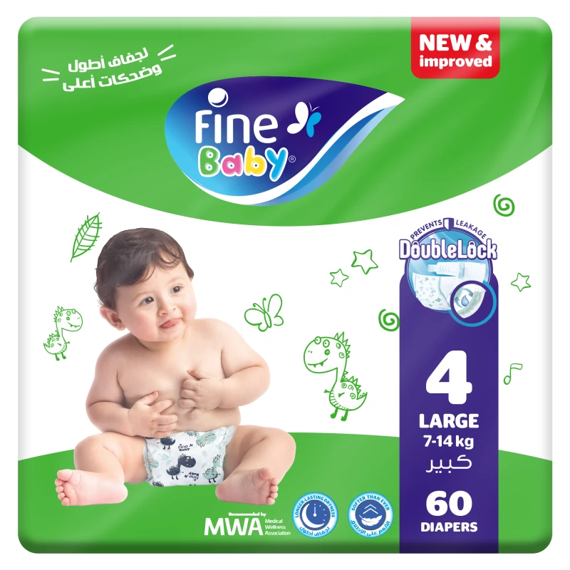 Fine Baby Diapers Size 4 (7-14 KG) Mega 60 Diapers