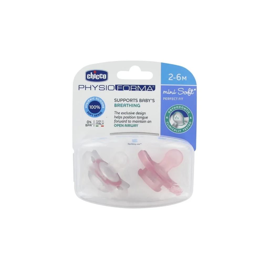Chicco PhysioForma Mini Soft Soother 2-6M for Girls 2 Pieces