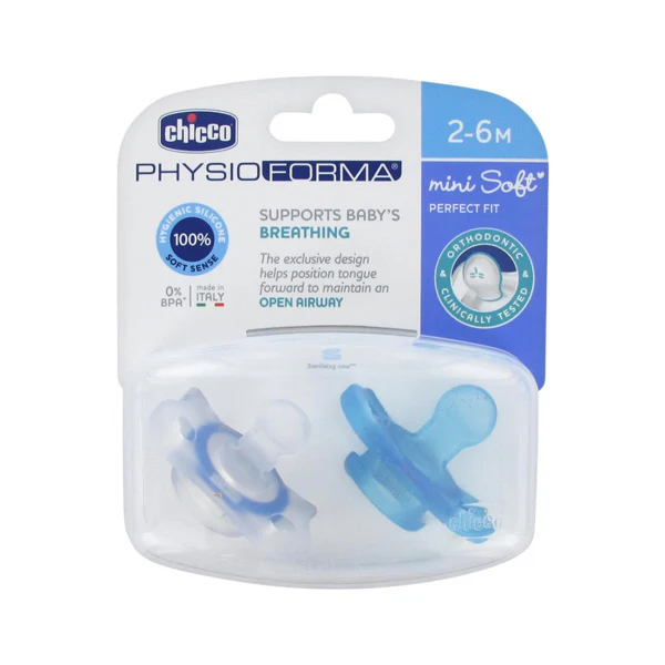 Chicco PhysioForma Mini Soft Soother 2-6M for Boys 2 Pieces