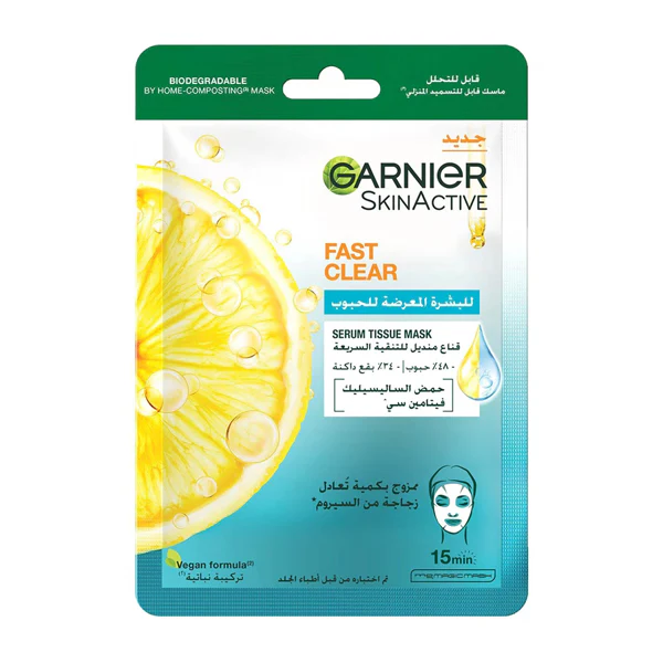 Garnier SkinActive Fast Clear Serum Tissue Mask With Salicylic Acid And Vitamin C 1 Sheet