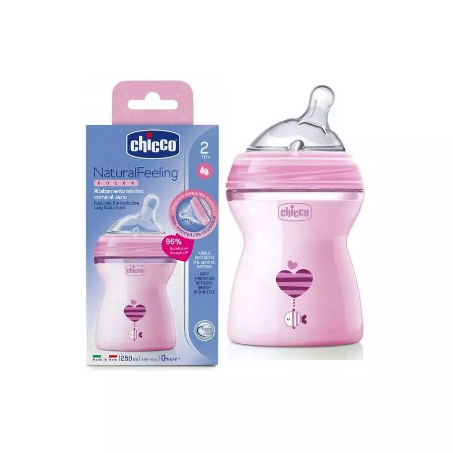 Chicco Natural Feeling Baby Bottle Pink 0M+ Regular Flow 150ml