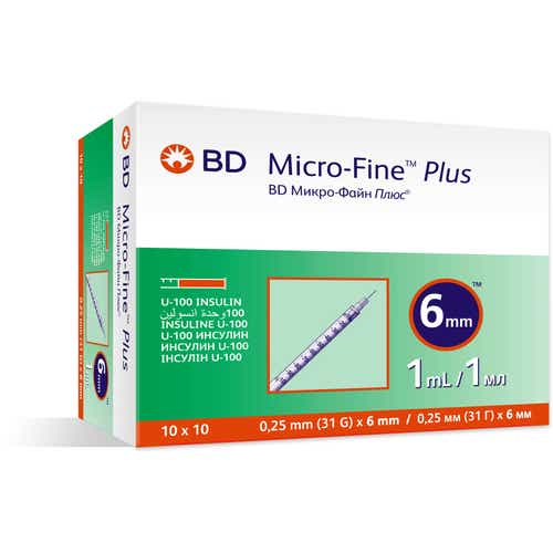 BD Micro-Fine Plus Insulin Syringe 1ml 31G 6mm 100 Pieces