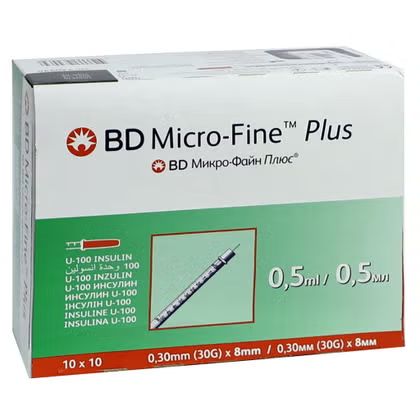 BD Micro-Fine Plus Insulin Syringe 0.5ml 30G 8mm 100 Pieces