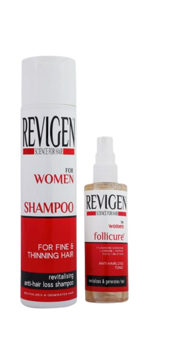 Revigen Anti-Hair Loss Shampoo 250ml + Follicure Hair Tonic Spray 100ml Women Package