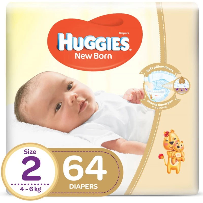 Huggies Newborn Diapers Size 2 (4-6 KG) 64 Diapers