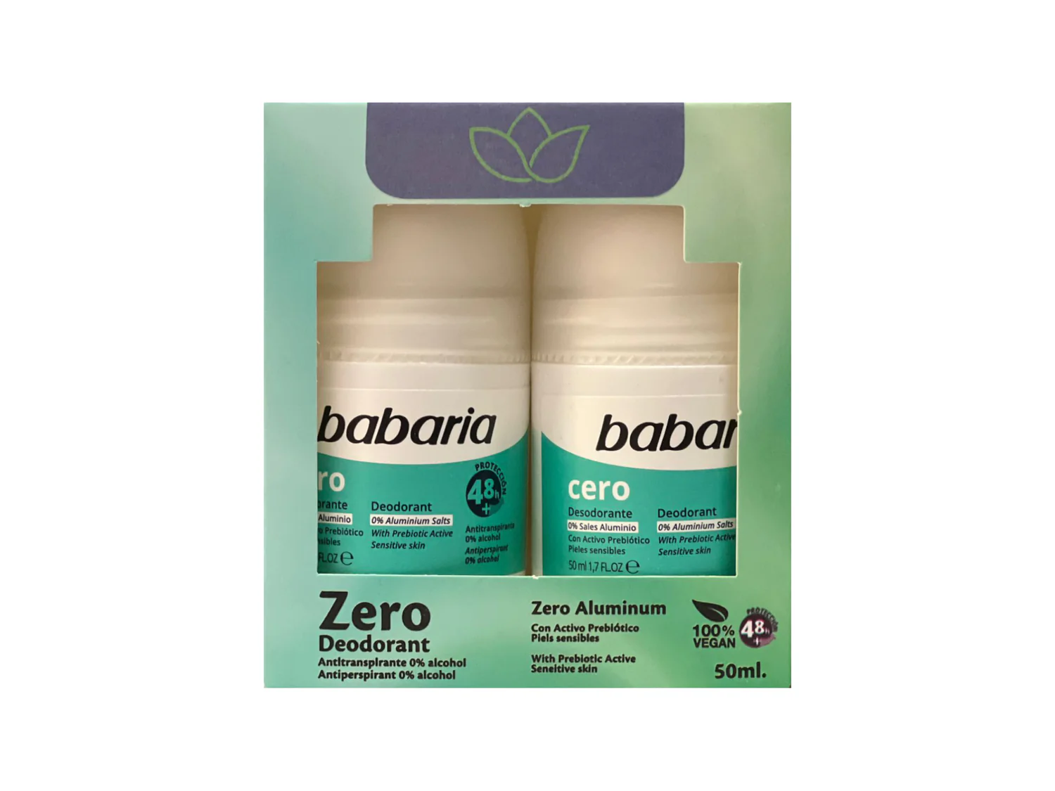 Babaria Zero Deodorant Roll-On 50ml 1+1 Offer